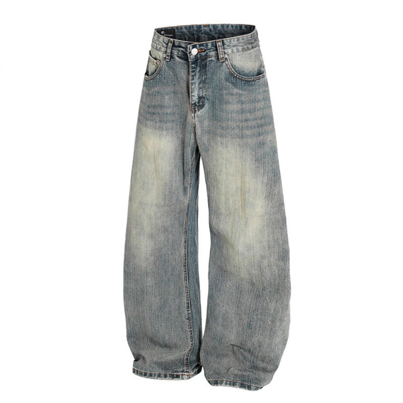 Used washed bamboo striped jeans