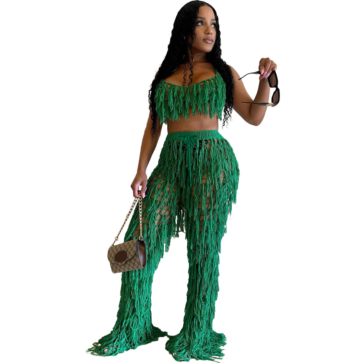 Urban Style Sexy Sheer Knit Hand-Knit Tassel Beach Set