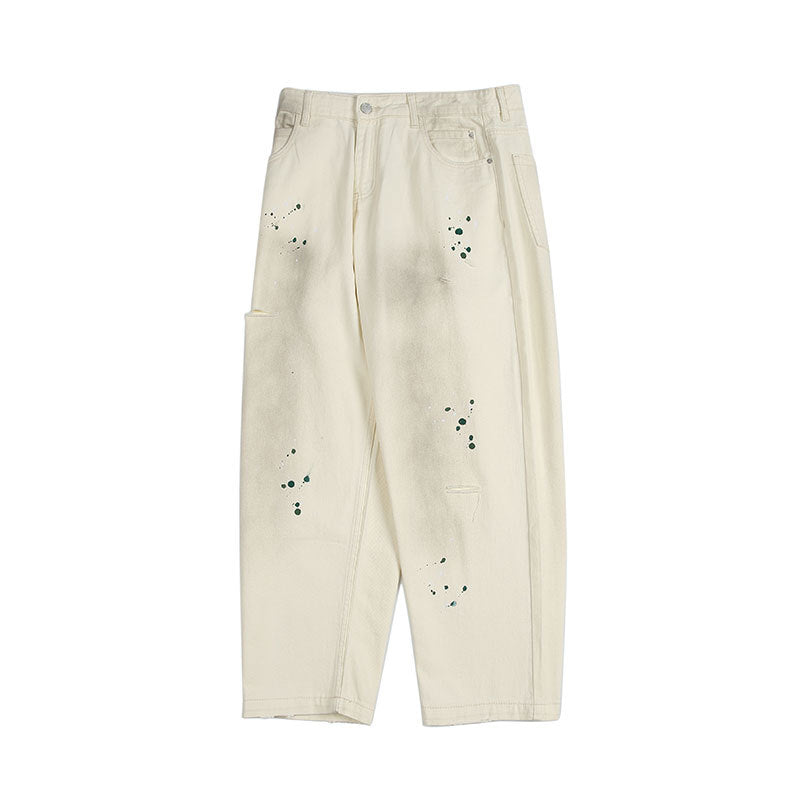 Paint holes dirt dyed jeans men