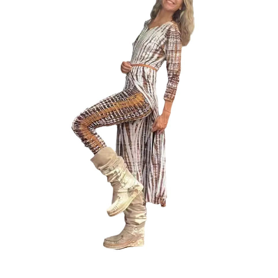 Printed Long Pants with Burnout Pattern, Slim Fit, Fashion Style Long Trousers