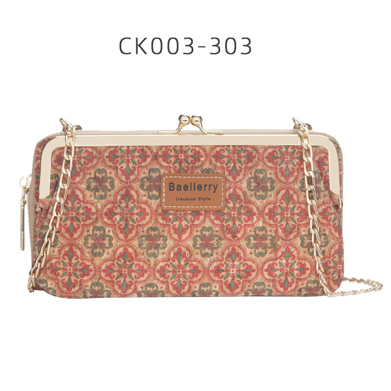 Fashion New Women Wallets Wood Grain Chain Long High Quality Phone Holder Classic Female Purse Zipper Wallet For Women