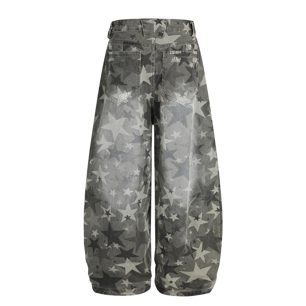 Vintage distressed washed star camouflage jeans