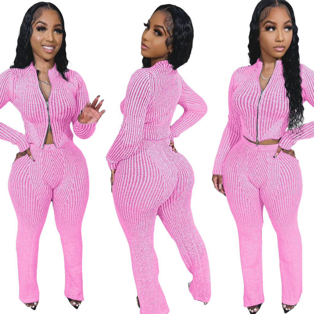 Fashionable Casual Women's Knit Sweater with Two-Way Zipper Urban  Autumn/Winter Outfit Set