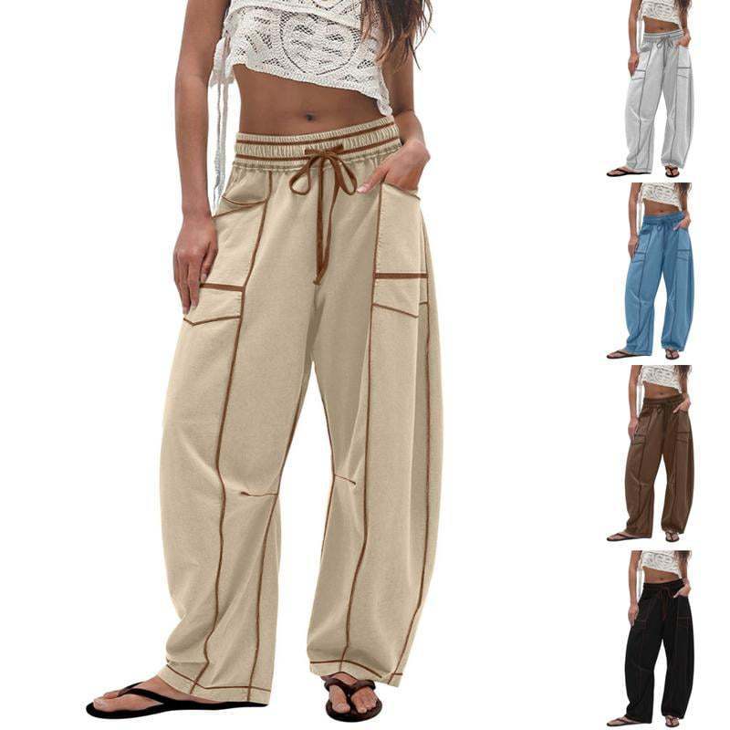 Women's loose wide leg pants casual summer wide leg pants drawstring waist casual pants sanitary pants