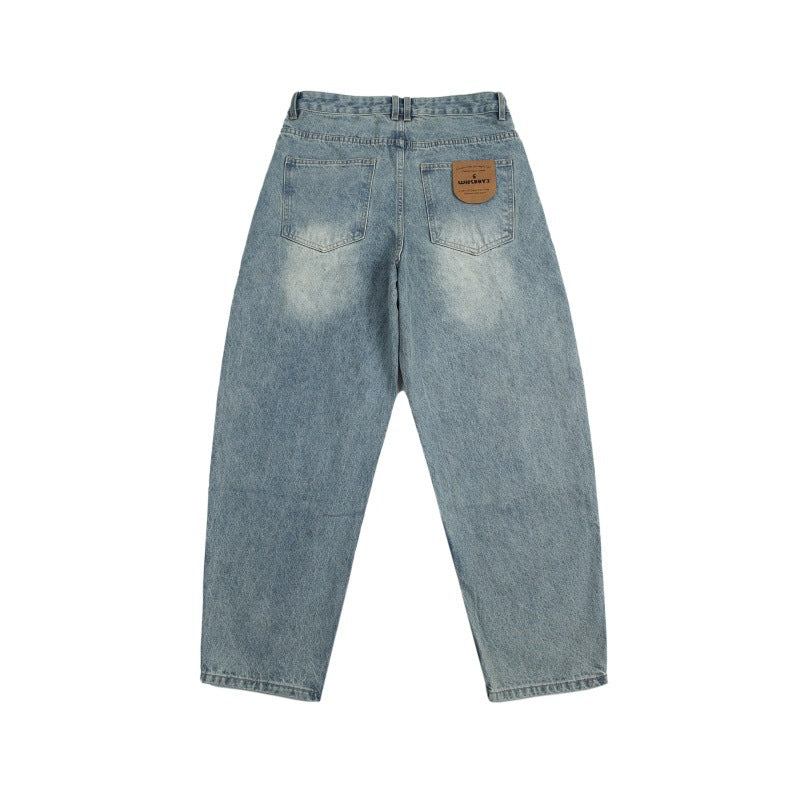 Splicing jeans men's loose casual pants
