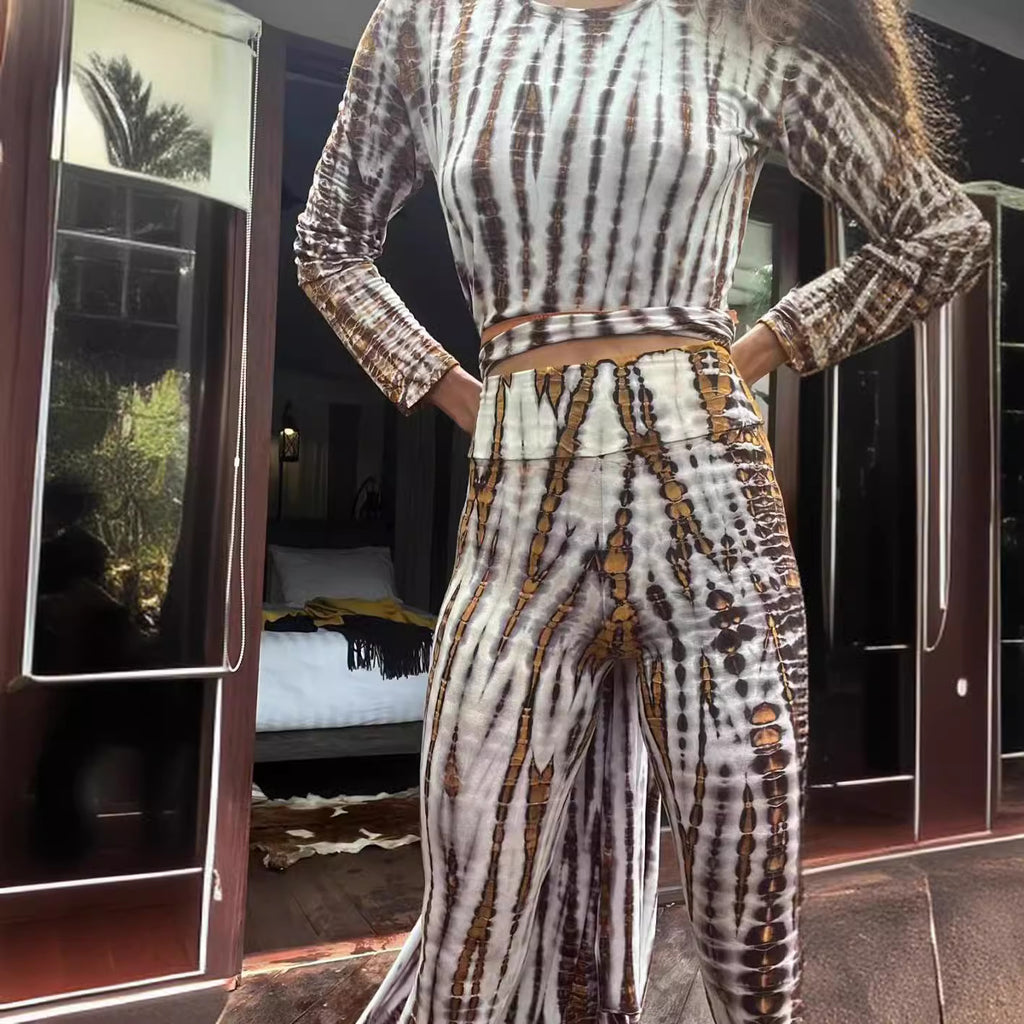 Printed Long Pants with Burnout Pattern, Slim Fit, Fashion Style Long Trousers