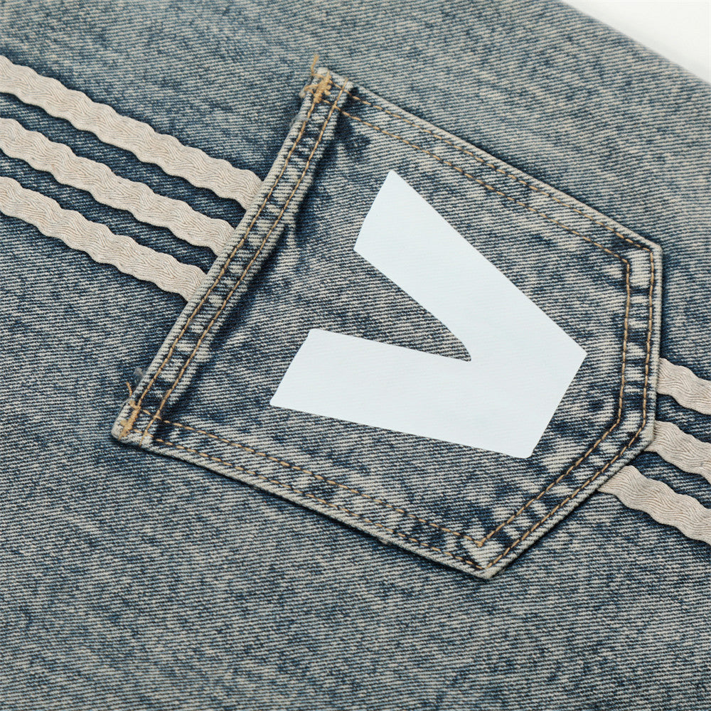 Multi pocket letter curved knife jeans