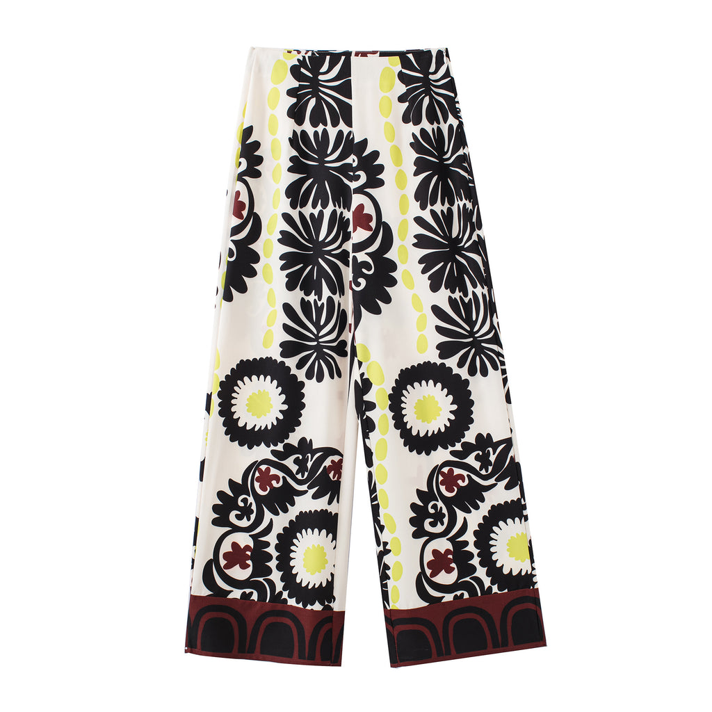 Summer New Style Wrap Print Long Dress Print Wide Leg Pants Suit