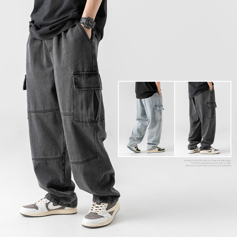 Men's double three-dimensional pocket jeans