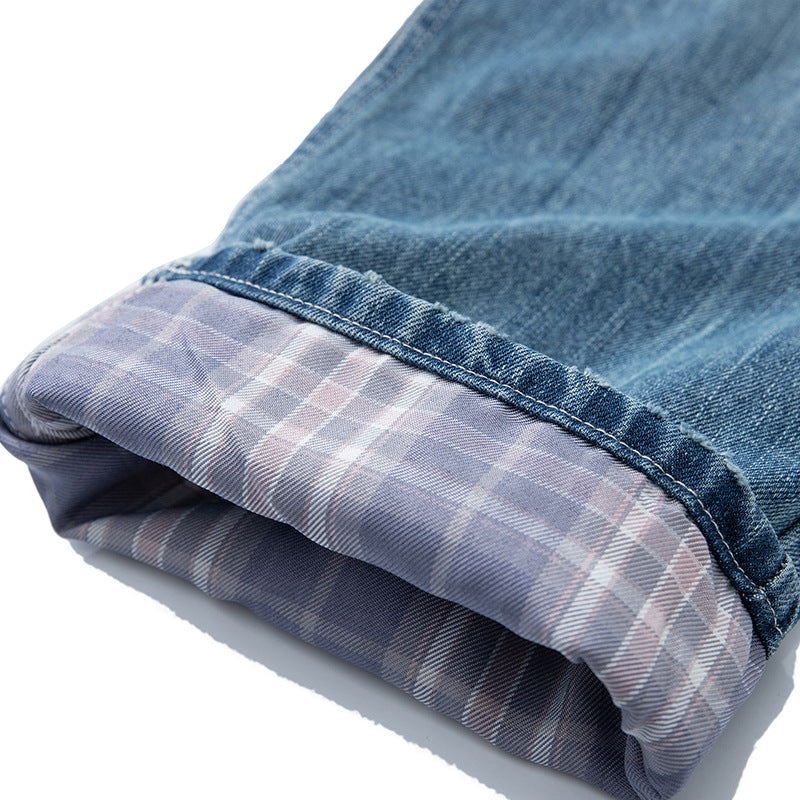 Color-block Patchwork Hem Washed Casual Jeans