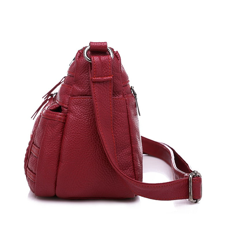 Large capacity shoulder messenger bag ladies backpack middle-aged soft leather mother bag