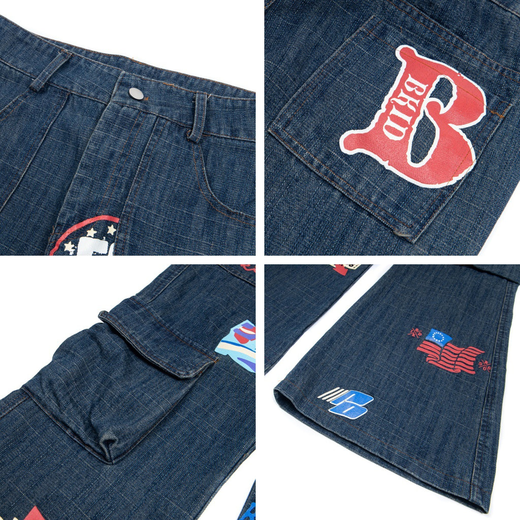 Printed graffiti funny multiple pockets loose jeans