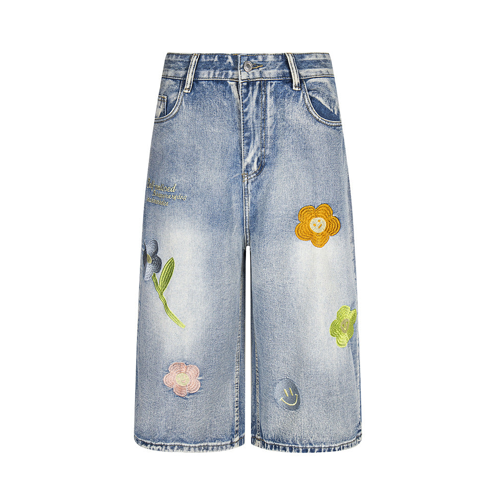 Washed and Embroidered Jeans