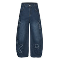 Men's Patchwork Pattern Decorated Cropped Jeans Youth