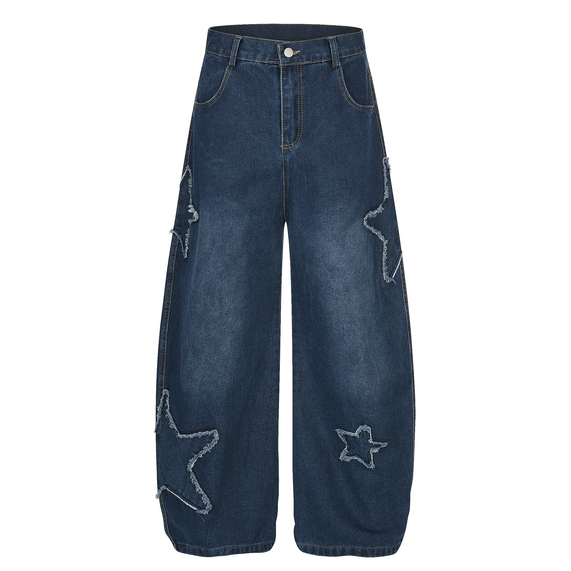 Men's Patchwork Pattern Decorated Cropped Jeans Youth