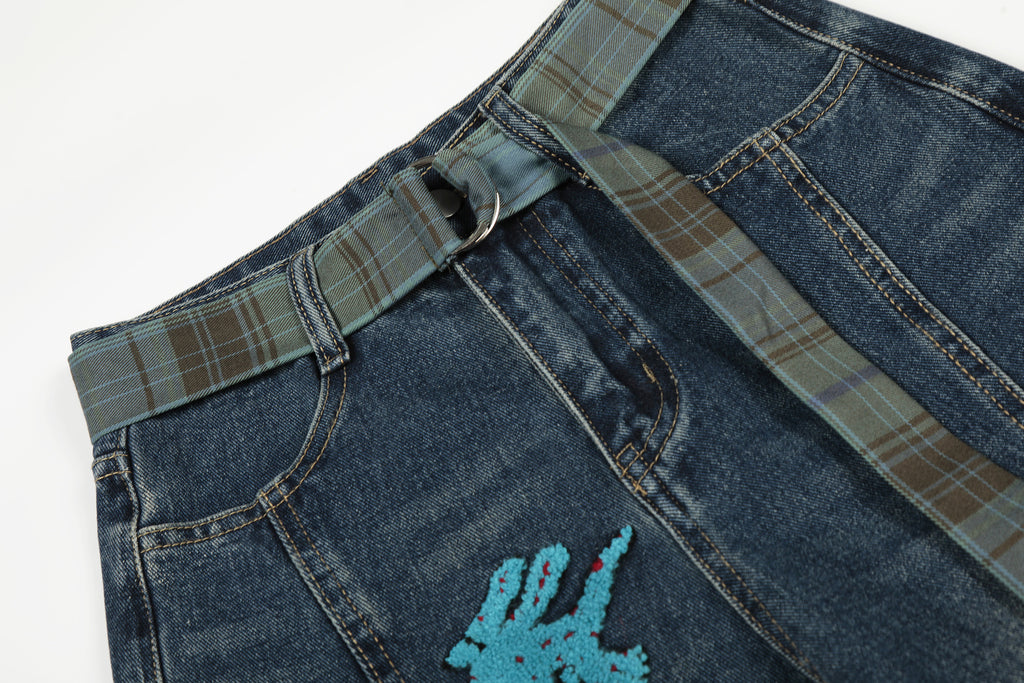 Women's Jeans with Belt Decoration Mid-Waist Casual Pants Wholesale