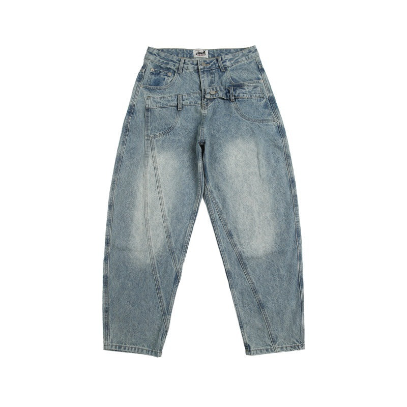 Splicing jeans men's loose casual pants