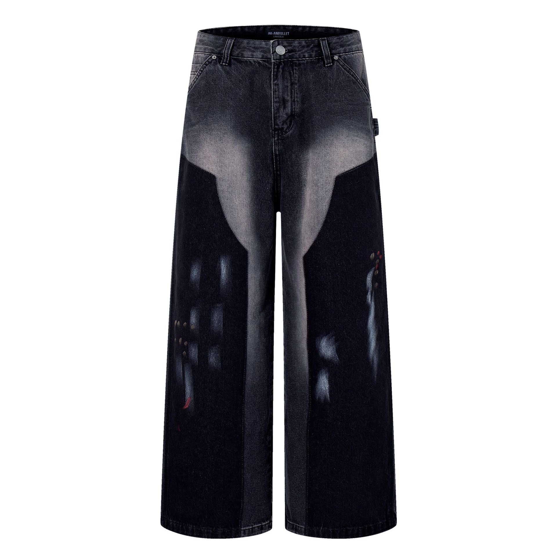 Washed graffiti jeans wide leg pants