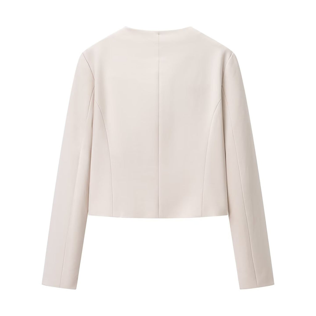 Double-Breasted Long Sleeve Notch Lapel Short Cut Suit Jacket with Chain Belt and Ankle Pants