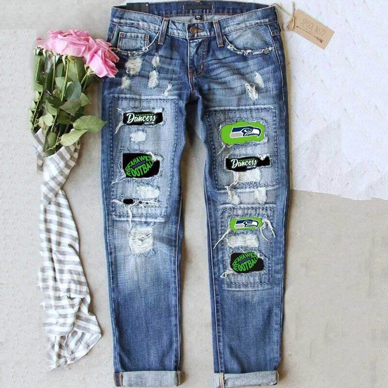 Jeans Women's Street Color Contrast Splicing Hip-Hop Street Straight Jeans