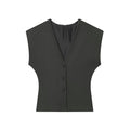 Style Women's V-Neck Wide Sleeve Fine Stripe Vest with High Waist Plea