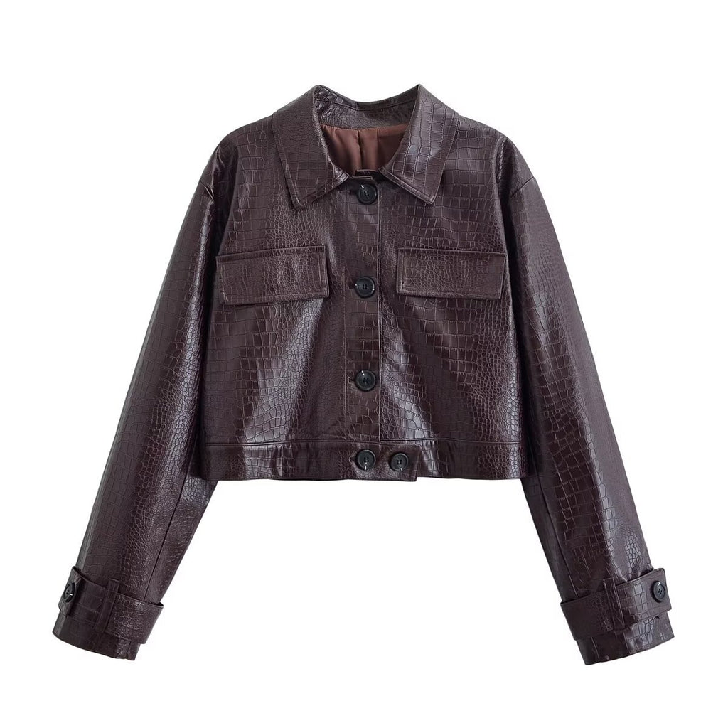 Crocodile Pattern Shiny Jacket and Pants Set