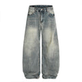 Used washed bamboo striped jeans