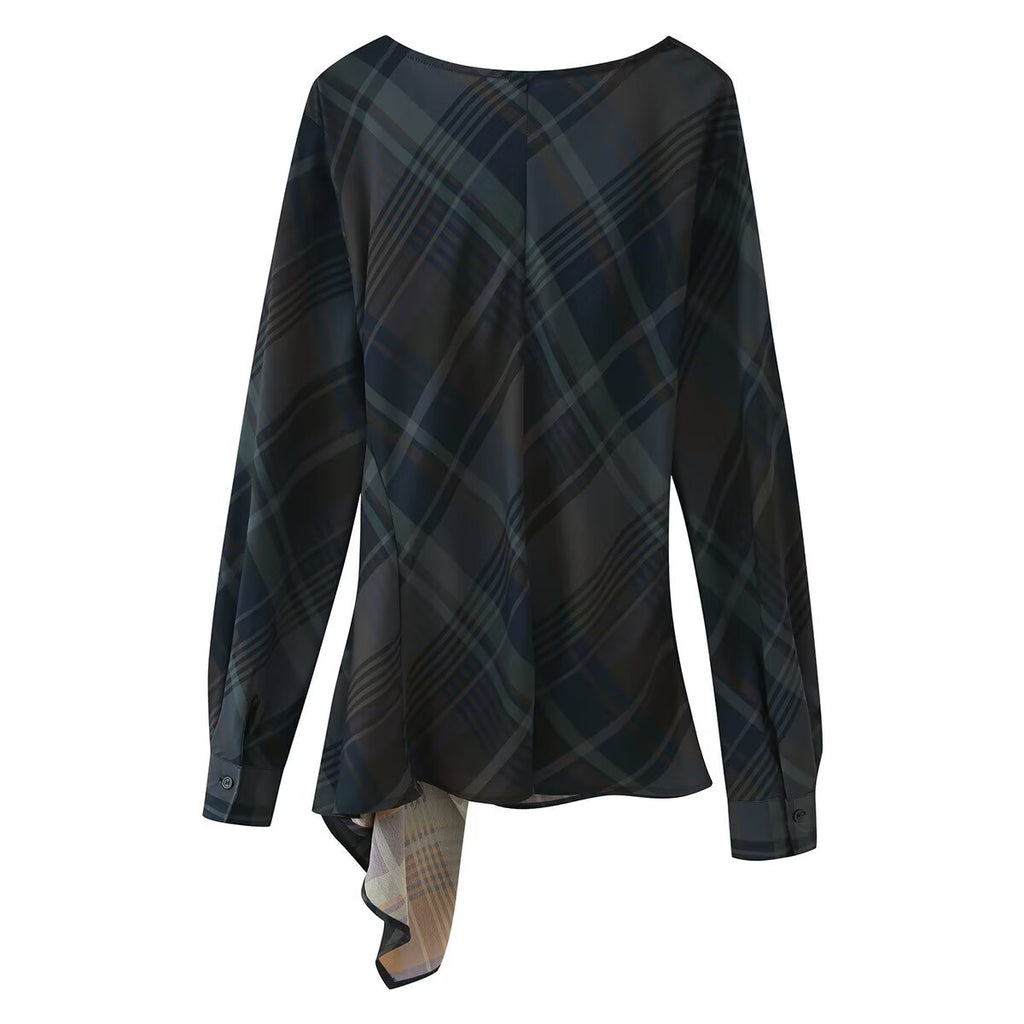 Style Women's Fashion Checkered Pleated Top and Balloon Pants