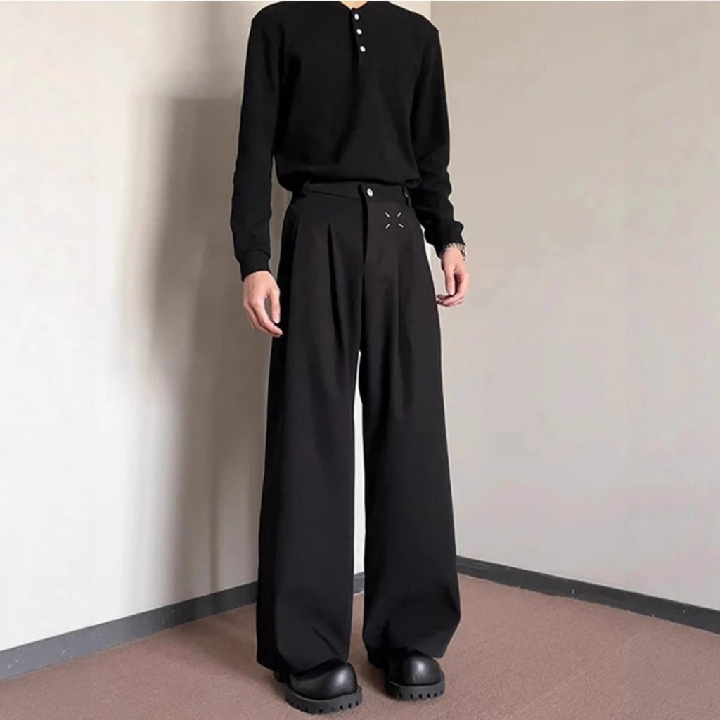 Fleece-Lined Thickened Men's Dress Pants Winter New Style High-End Drape Wide-Leg Cleanfit Straight Leg Floor-Length Trousers