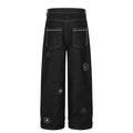Embroidered sun flower straight tube slimming jeans