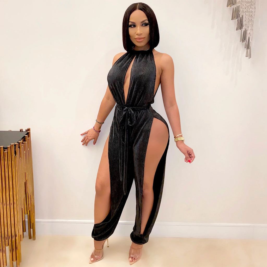 FashionStyle Sexy Strappy Elastic Split Women's Jumpsuit