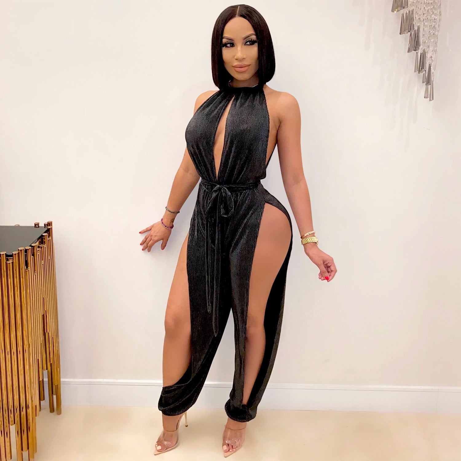 FashionStyle Sexy Strappy Elastic Split Women's Jumpsuit