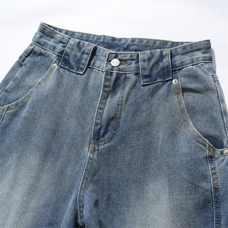 Retro washed bamboo knot deconstructive curved knife jeans