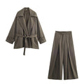 Straight waist belt flowing windbreaker jacket+mid waist pleated pants