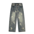 Retro hip-hop star print ripped jeans