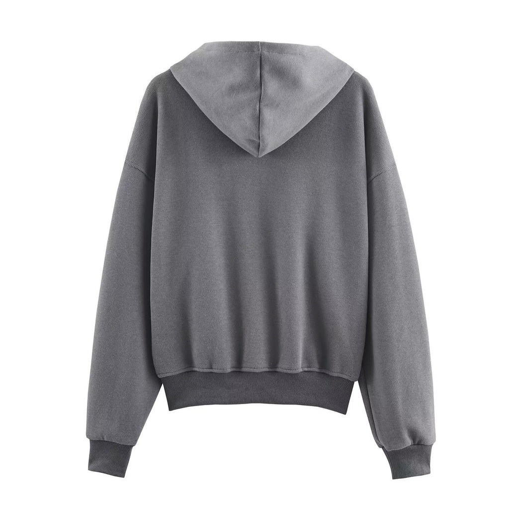 Ribbed hooded sweatshirt+straight leg pants