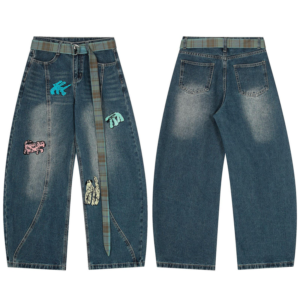 Women's Jeans with Belt Decoration Mid-Waist Casual Pants Wholesale