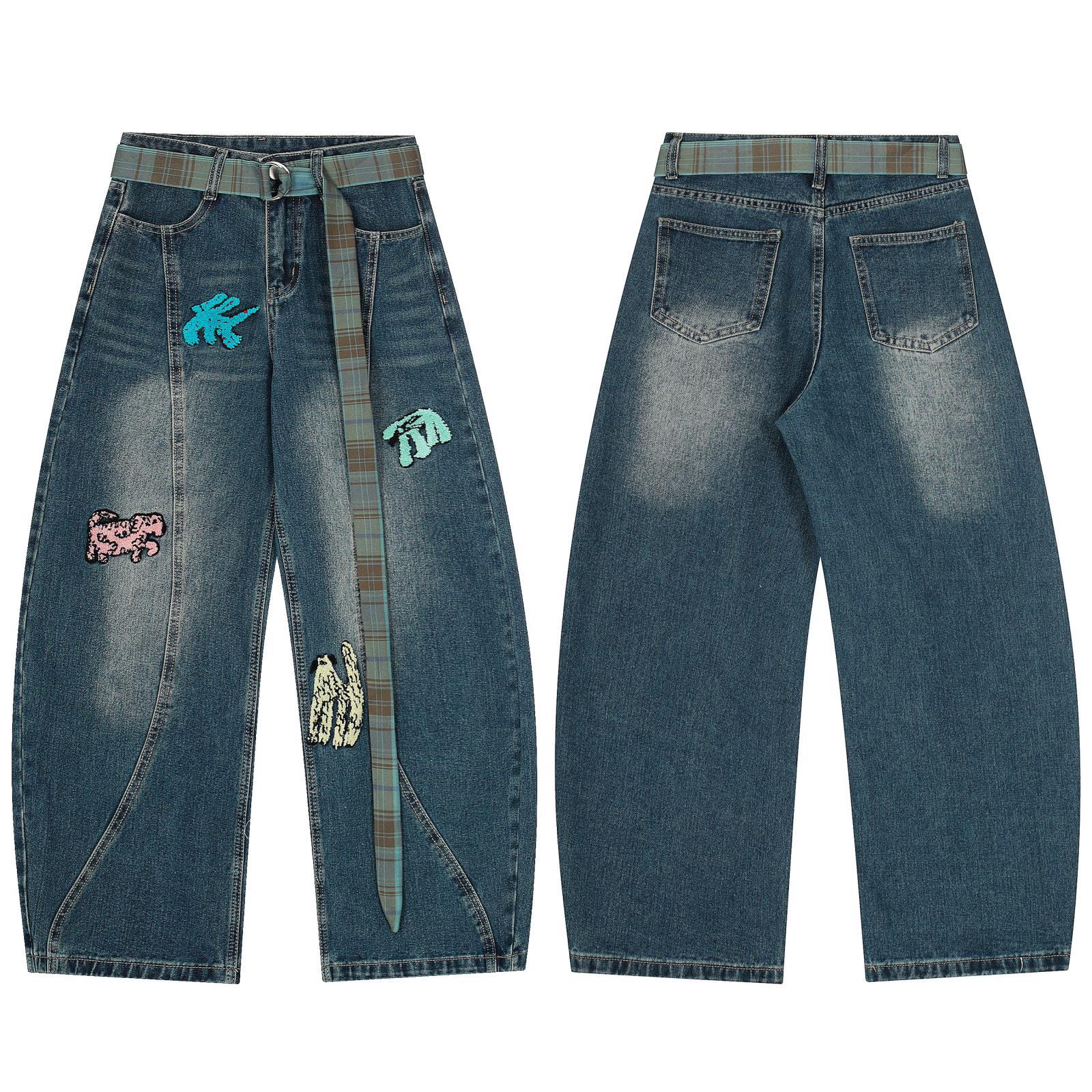 Women's Jeans with Belt Decoration Mid-Waist Casual Pants Wholesale